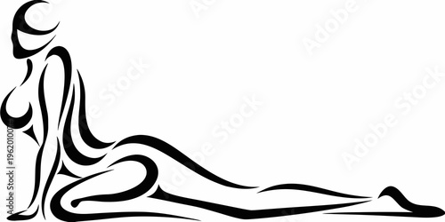 Elegant black and white illustration of a woman in a seated pose