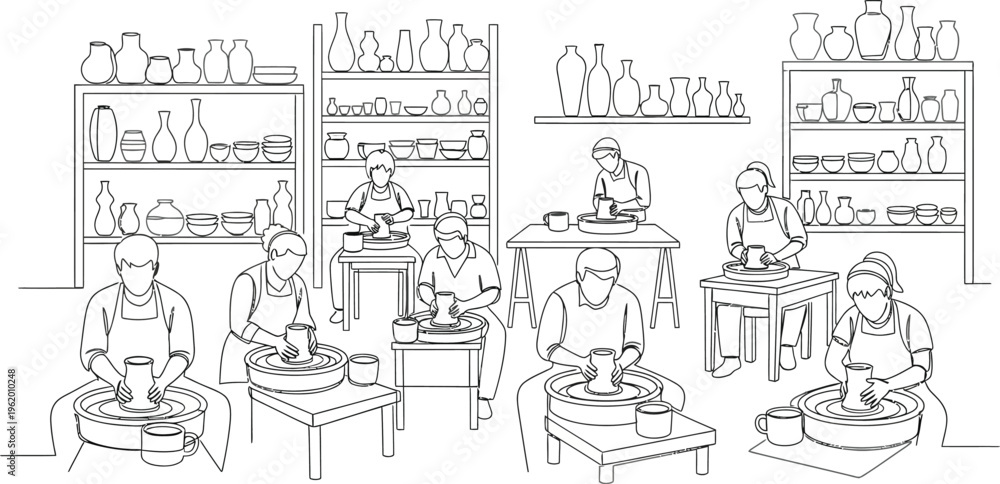 Fototapeta premium pottery workshop, ceramic production, people working