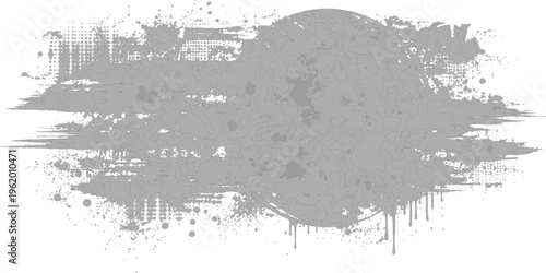 Abstract distressed circle, paint splash in grayscale, perfect for adding an artistic touch to any design project.