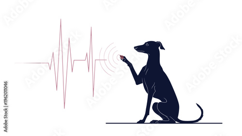 Stylized silhouette of a dog interacting with a red heartbeat pulse line, representing the love for pets.