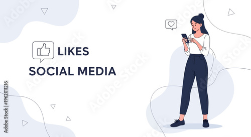 Social Media Likes and Engagement: Woman Using Smartphone with Notifications