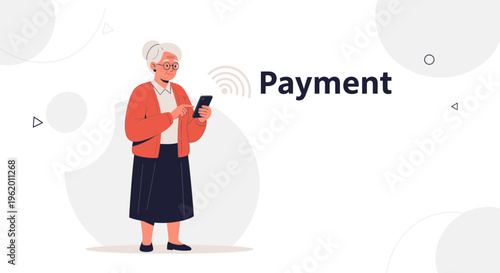 Elderly Woman Using Smartphone for Mobile Payment, Wireless Transaction Concept