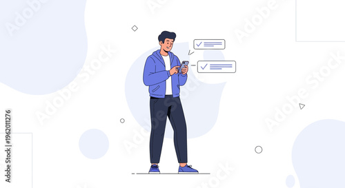 Man using smartphone for online tasks, communication, and notifications