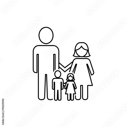 Family icon showing adult holding hands with two children Vector, illustration