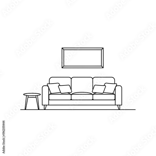 Minimalist living room setup featuring a sectional sofa and flat-screen television Vector, illustration