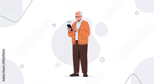 Elderly Man Using Smartphone, Senior Technology, Modern Lifestyle