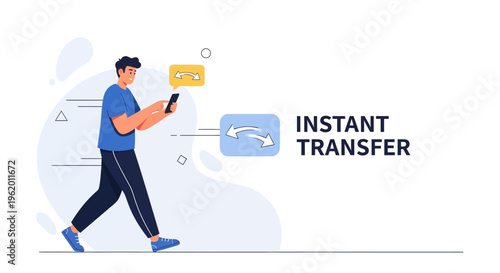 Man using smartphone for instant money transfer, financial technology concept