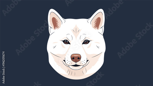 Minimalist illustration of a white dog head, possibly a Shiba Inu or Akita, against a deep navy blue background.
