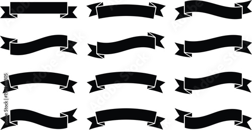 Black ribbon banners in various styles for design and decoration purposes easily customizable for any project or presentation need