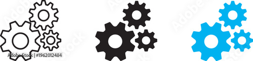 Gears mechanism icon, three interlocking cogwheels system configuration optimization, technology control process management concept vector illustration