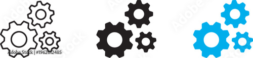 Gears mechanism icon, three interlocking cogwheels system configuration optimization, technology control process management concept vector illustration