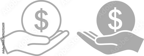 Vector graphic illustration of two hands holding dollar coins in a financial design
