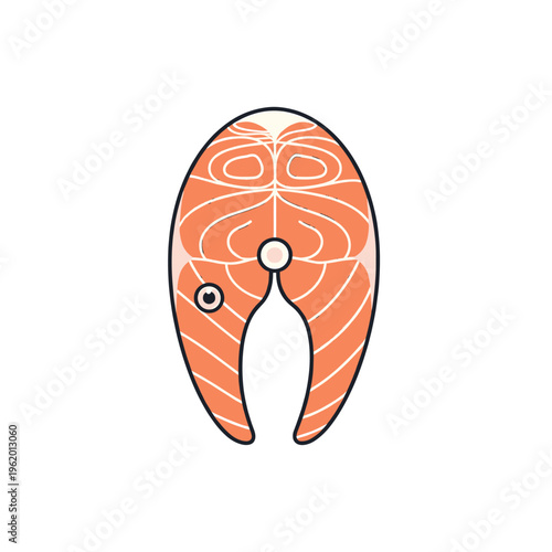 A stylized illustration of a fresh salmon steak, showcasing its distinctive pink flesh and white marbling, presented against a clean white background.