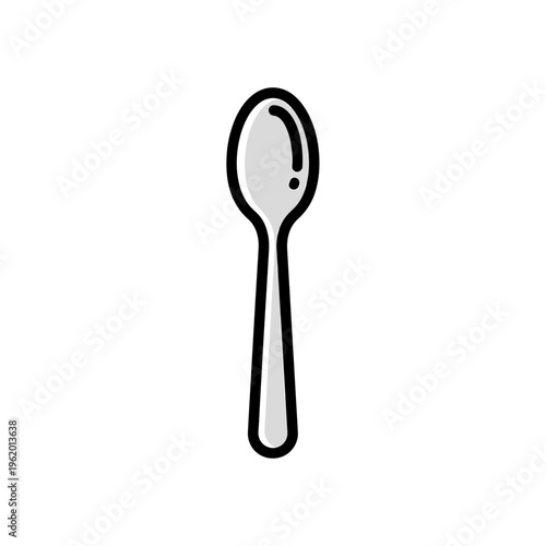 A simple black and white line art illustration of a single metal spoon on a plain background.