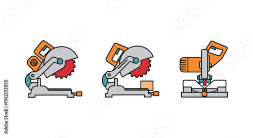 Chop Saw Line art vector set simple colorful shapes illustration