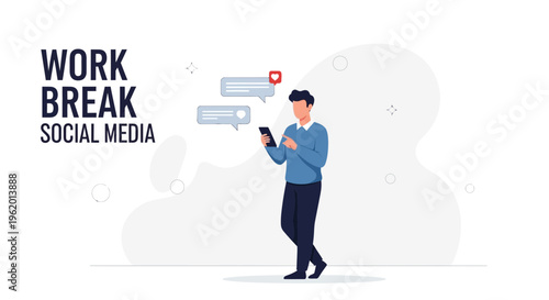 Man on Work Break Using Smartphone for Social Media and Messaging