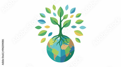 Eco Tree Growing from Planet Earth Illustration for Sustainability