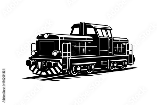 Solid black and white vector illustration of a generic diesel shunting locomotive