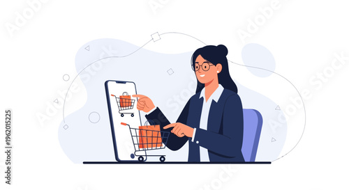 Woman using smartphone for online shopping, e-commerce concept