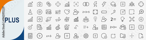 Plus Icons Set - Universal Interface Add Expand and Math Business Vector Outline Symbols
