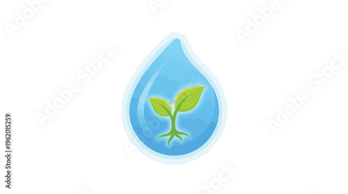 Water Drop Icon with a Green Seedling Representing Ecological Growth
