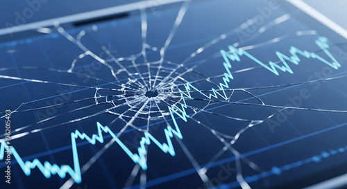 Cracked smartphone screen with graph.