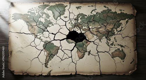 Cracked Vintage World Map Illustration.