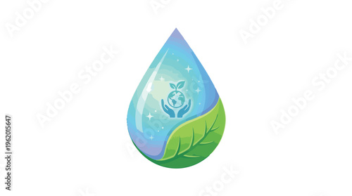 Water Drop Icon with Earth and Leaf Representing Ecology Conservation
