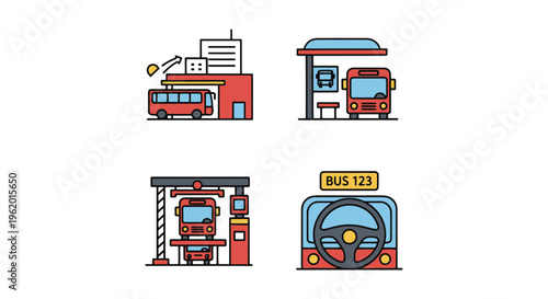 bus depot Line art vector set creative simple shapes