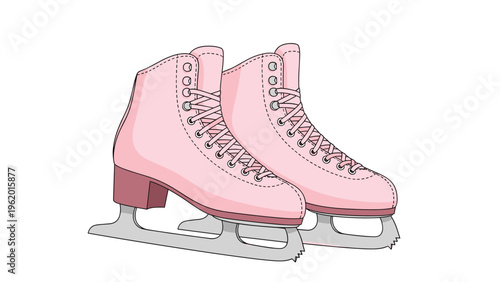 Pair of classic pink figure skates with white laces and sharp silver blades illustrated on a white background.