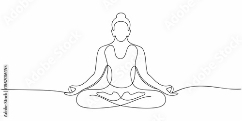 Minimalist line art depicting a woman in a lotus meditation pose