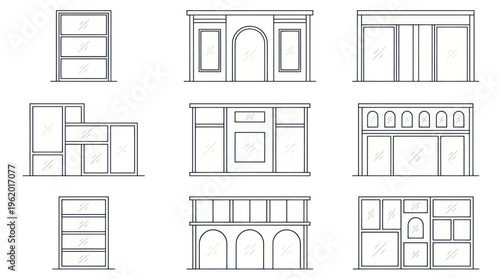 Collection of Architectural Facade Designs for Shops and Buildings.