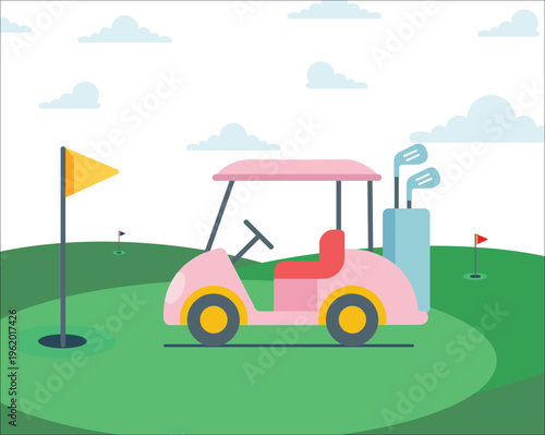 Minimalistic Golf Car and pole