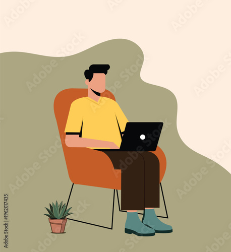 Minimalistic Illustration of Man Sitting on a Chair