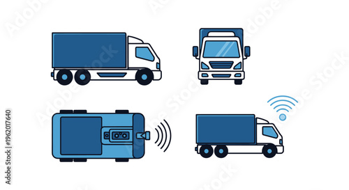 Autonomous Truck Line art simple abstract colorful vector