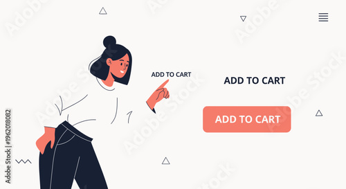 Woman Adding Product to Online Shopping Cart, E-commerce Concept