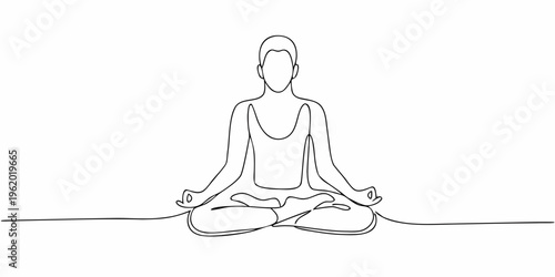 Minimalist line drawing of a woman practicing a meditative yoga pose