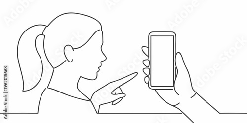 Woman examining a mobile phone displayed in her hand with interest