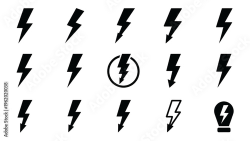 Vector Icon Sheet featuring Various Lightning Bolts and Symbols