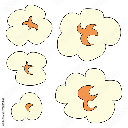 Hand-drawn cartoon set of popcorn on a white background.