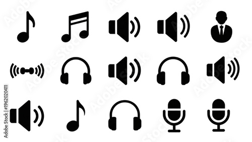 Vector Icon Sheet of Music and Audio Equipment Symbols