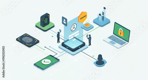 Isometric Cybersecurity Network - Data Protection and Digital Security.