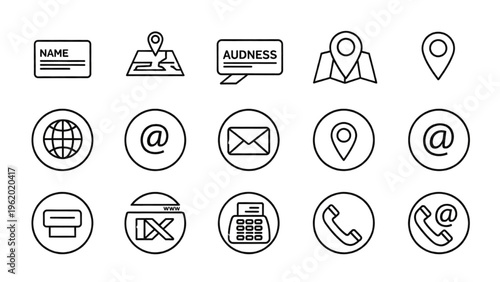 Vector Icon Sheet Featuring Various Communication and Contact Symbols