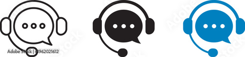Customer support icon, headset with chat bubble, online help service, call center communication, client assistance technical support customer care concept