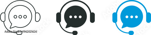 Customer support icon set, headset and chat bubble pictogram, call center communication, technical support client assistance customer care online service concept