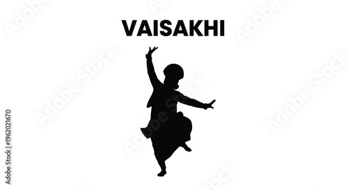 Vaisakhi festival celebration vector graphic illustration featuring a lively traditional Punjabi Bhangra dancer silhouette in dynamic pose