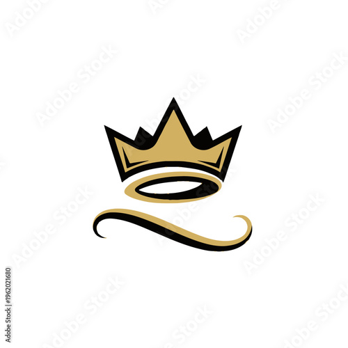 Elegant Golden Crown Logo Design with Swirl Element.