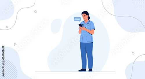 Nurse Using Smartphone for Communication, Medical Technology Concept