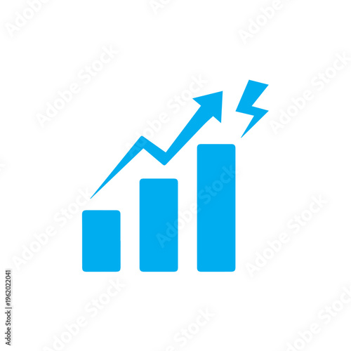 Free Download Blue bar chart displays upward trend with an accelerating arrow and lightning bolt icon on white background. - GFXLoad