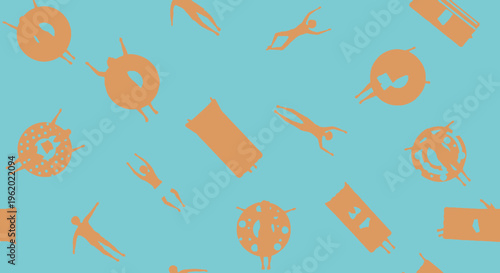 Repeatable pattern of people swimming in water from top view. Endless background of tourists floating on inflatable circles, pool rafts on the sea during summer holidays. Flat seamless vector illustra